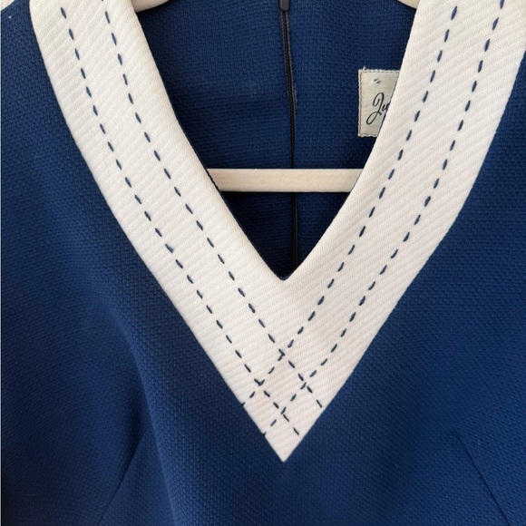 Julie Miller Vintage Chain Pocket Blue and White Vneck Dress 70’s - Picture 4 of 9